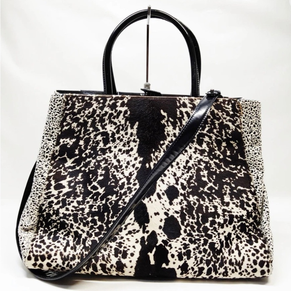 Fendi Black and White Cowhide Satchel 2Jours. Beautiful statement bag  fur